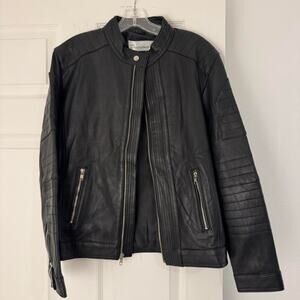 Decimal Faux Leather Moto Jacket – Black – Size Small